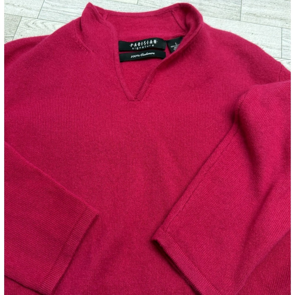 VTG Women's Parisian Signature 100% Cashmere Long Sleeve Top Sweater‎ Pink LARGE
